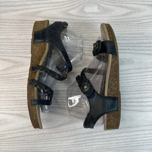 Aetrex Jillian Braided Quarter Strap Sandals Sz 8.5 Navy Leather Slingback Flat - Picture 8 of 11